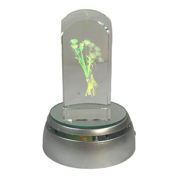 3D Laser Etched Crystal Flower Light Display Multicolor Changing Base Sculpture - Picture 5 of 12